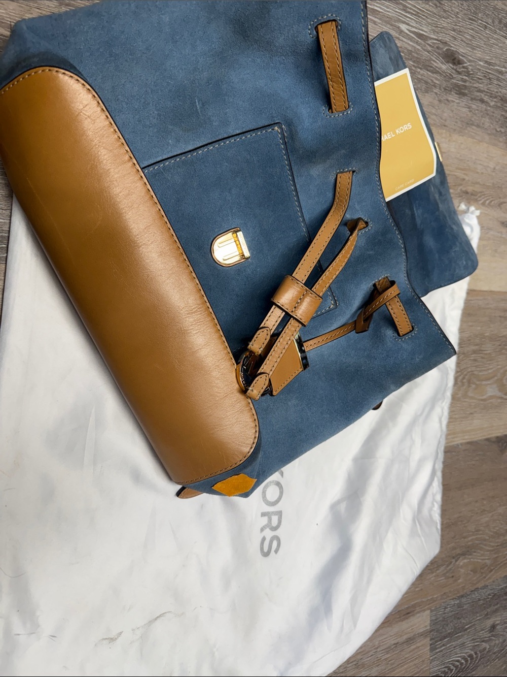 Michael Kors Blue Suede and Tan Leather Backpack 🎒 one size - Picture 1 of 12
